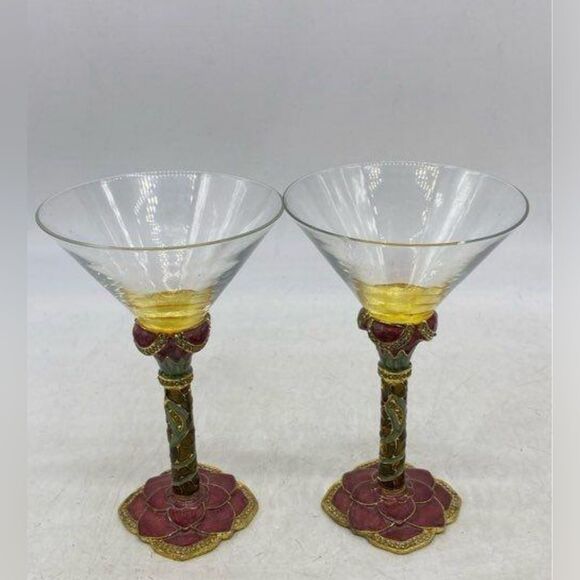 Saint Jeweled Martini Glass with Swarovski Crystals & Enamel Flower Stem - Picture 2 of 10